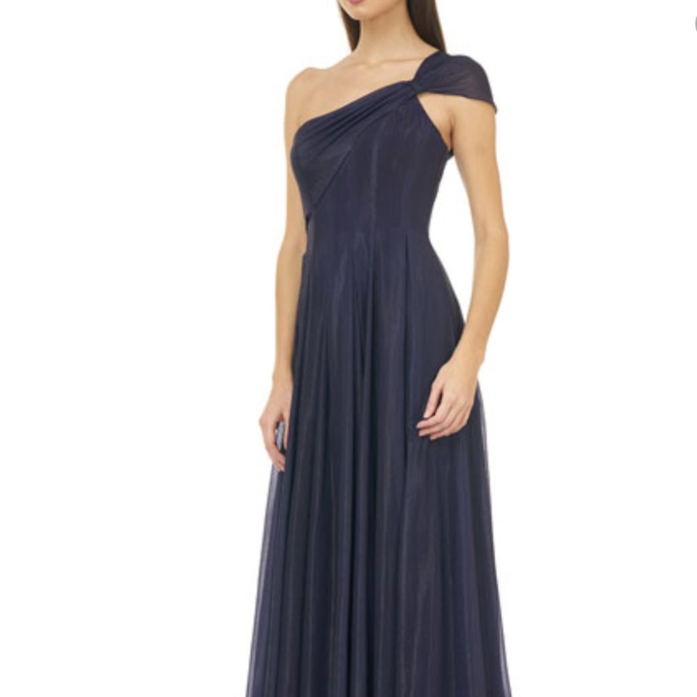 NWT Carmen Marc Valvo Infusion Sparkle Chiffon One Shoulder Gown